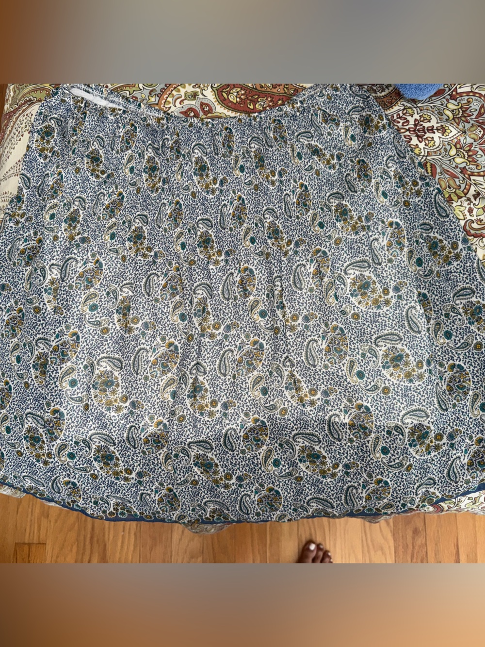 Max Studio White Paisley Skater Skirt with Teal and Gold Accents